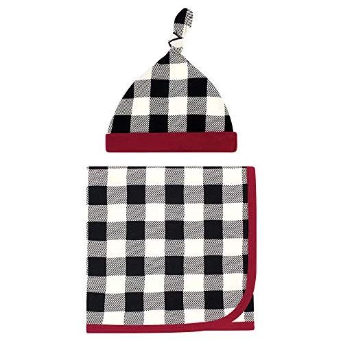 Touched by Nature Swaddle Blanket and Headband or Cap in Black Plaid