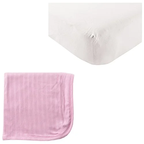 Touched by Nature Fitted Crib Sheet & Cotton Swaddle Blanket in White/Pink